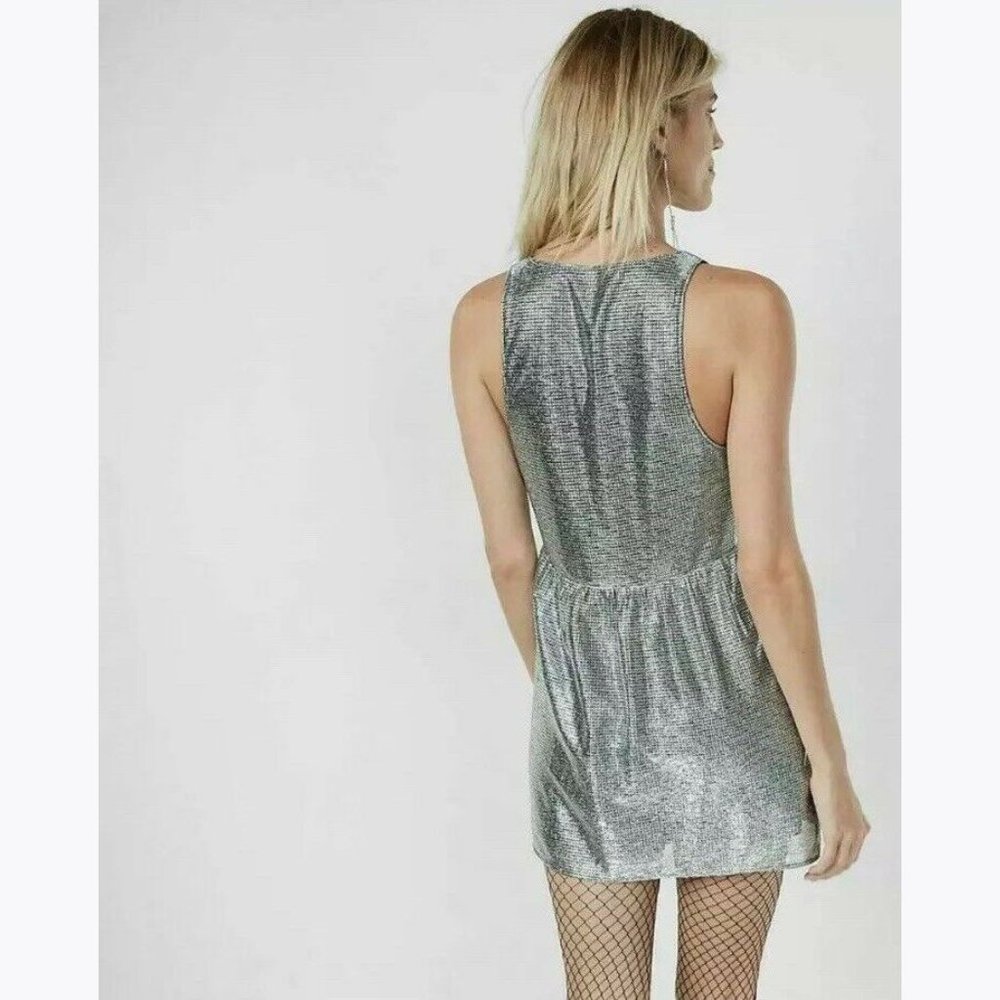 New EXPRESS Metallic Plunging Mini Dress sz S NWT - Picture 3 of 11
